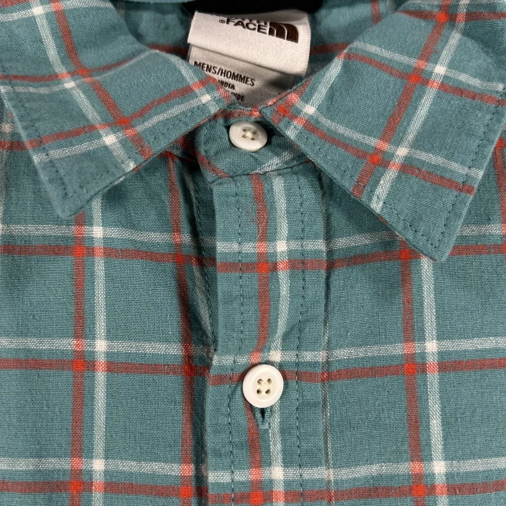 The North Face Shirt Mens Large Green Check Short Sleeve Button Up Hiking Casual